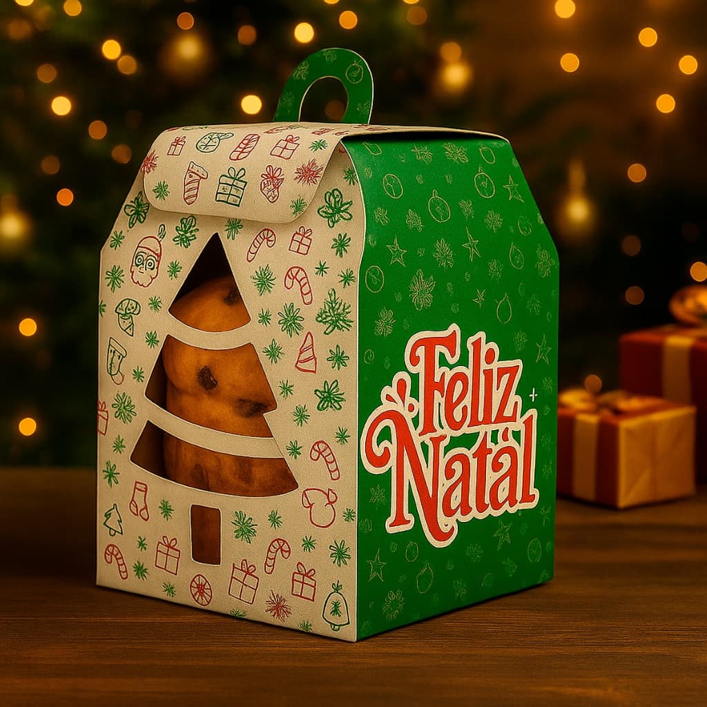 CAIXA PARA MINI PANETONE 100GR COM VISOR VAZADO - PRESENTE NATAL ARTESANAL MIMO -ESPECIAL DE NATAL