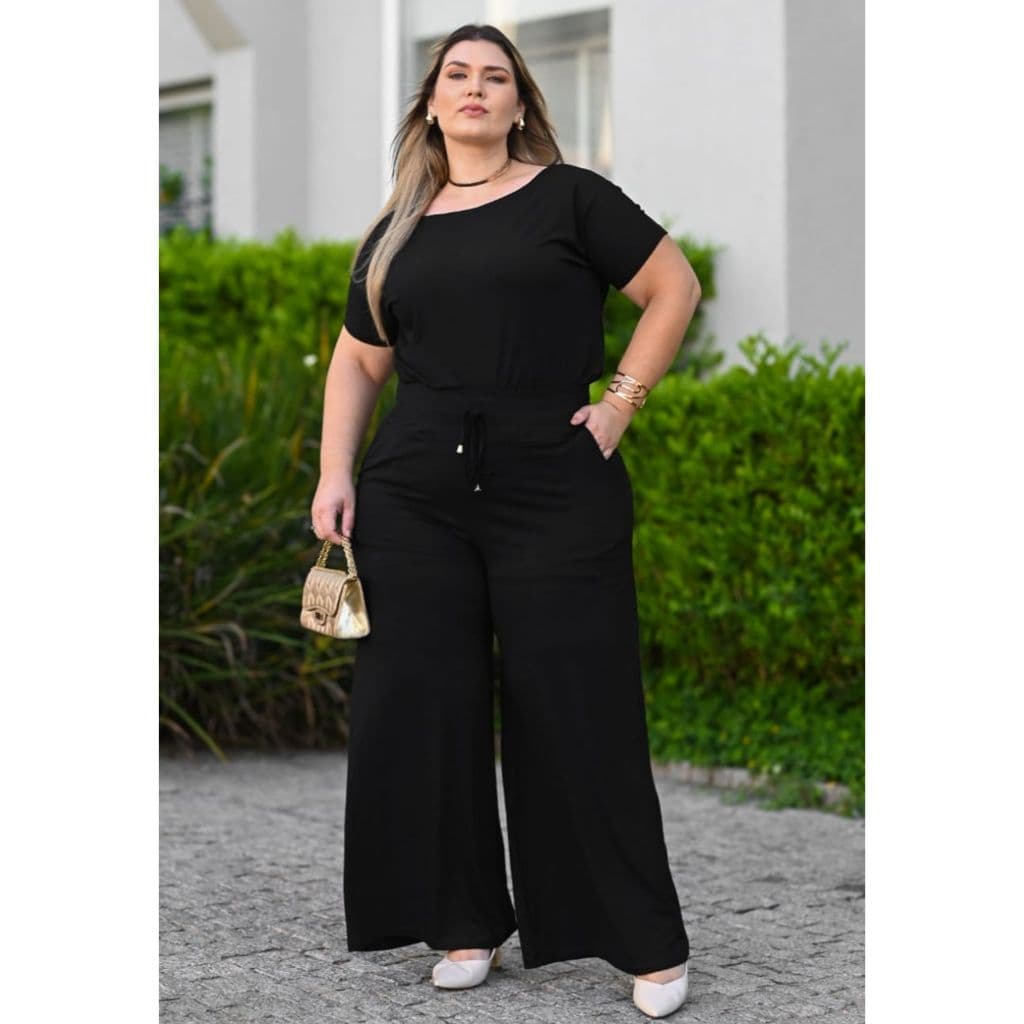 Calça Feminina Plus Size Pantalona com Forro e Blusa