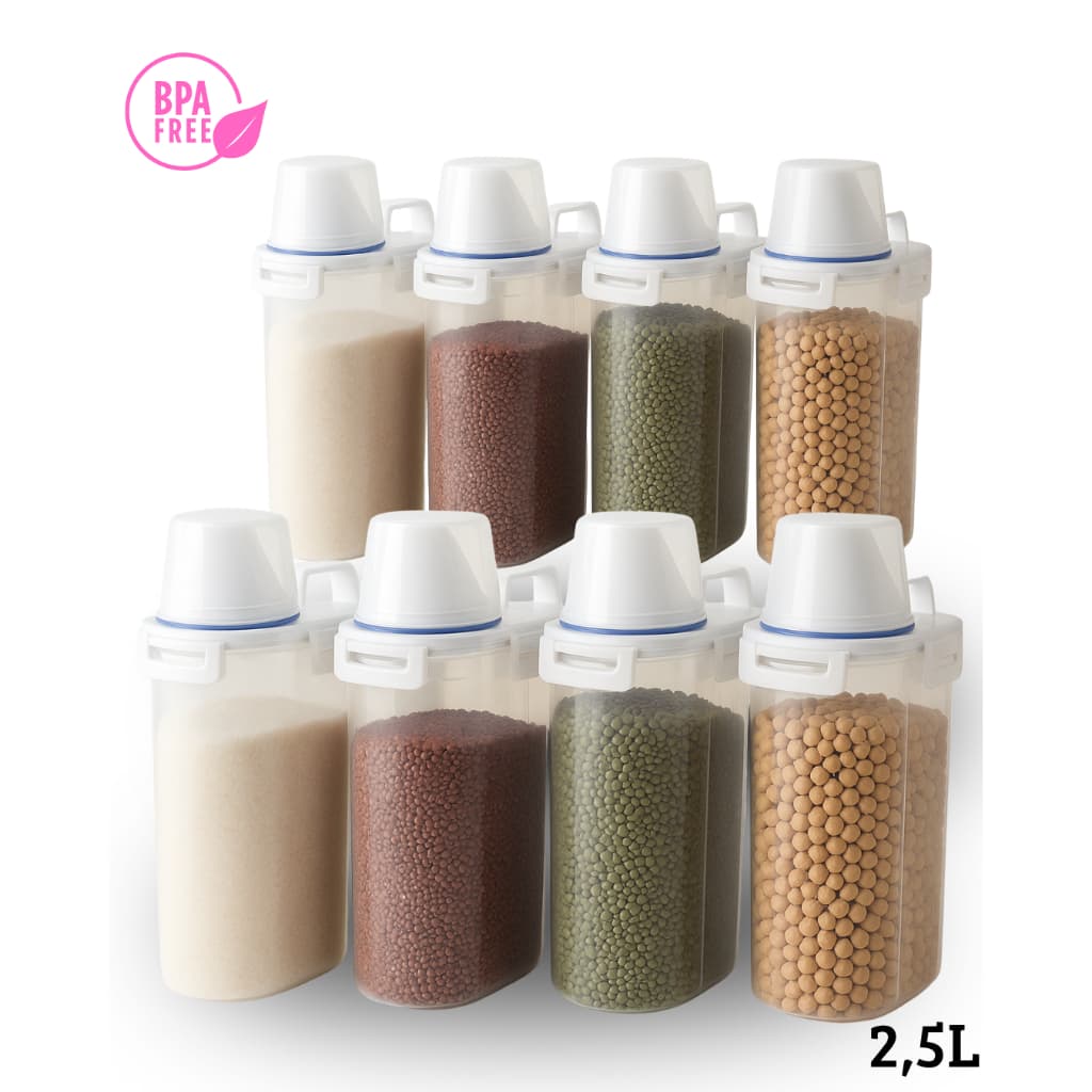 Kit 8 Potes Herméticos 2,5L Copo Medidor Bico Dosador Multiuso Anti Vazamento Cozinha Lavanderia
