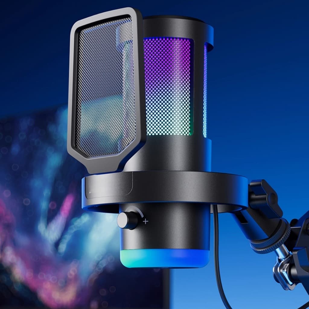 Microfone RGB Gamer Ravação de Live Jogo Condensador Podcast Alta Sensibilidade Gravador ao vivo