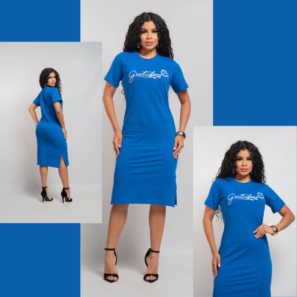 Vestido Midi Moda Cristã Evangelica Fenda Lateral Elegante Moda Casual Com Silk Soltinho Manga Curta