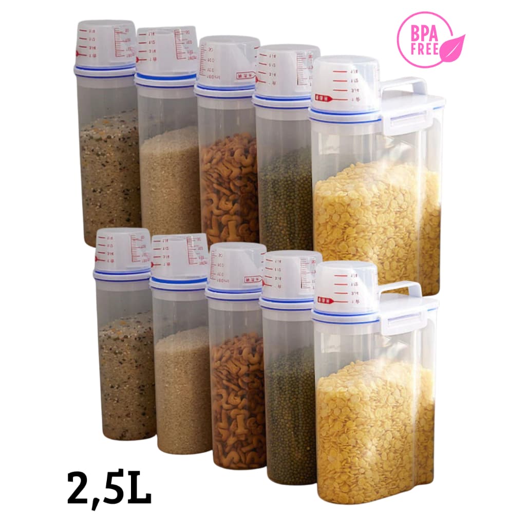 Kit 10 Potes Herméticos 2,5L Multiuso Porta Alimentos Arroz Ração Pet Grãos Sabão Anti Vazamento
