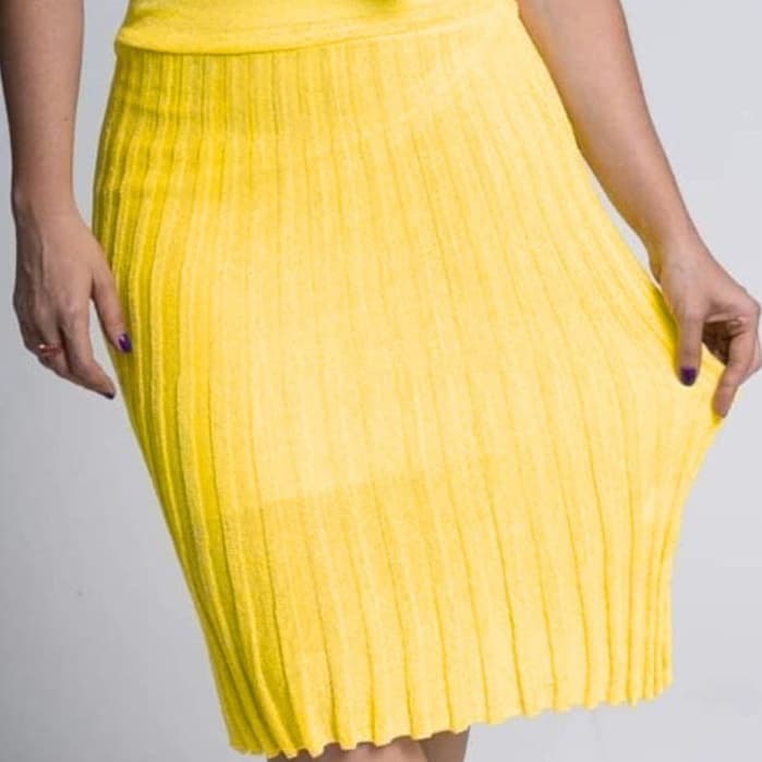 Saia Midi Plissada Tricot Lurex Moda Evangélica
