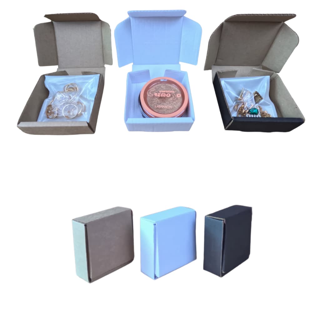 Caixa De Papelão 8x8x3 Montável Bijouterias Laços Maquiagem Acessórios Cores Preto Branco Pardo