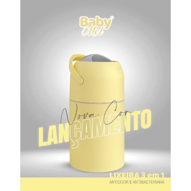 lixeira antiodor 20 fraldas 10L BabyMel antiviral amarelo manteiga