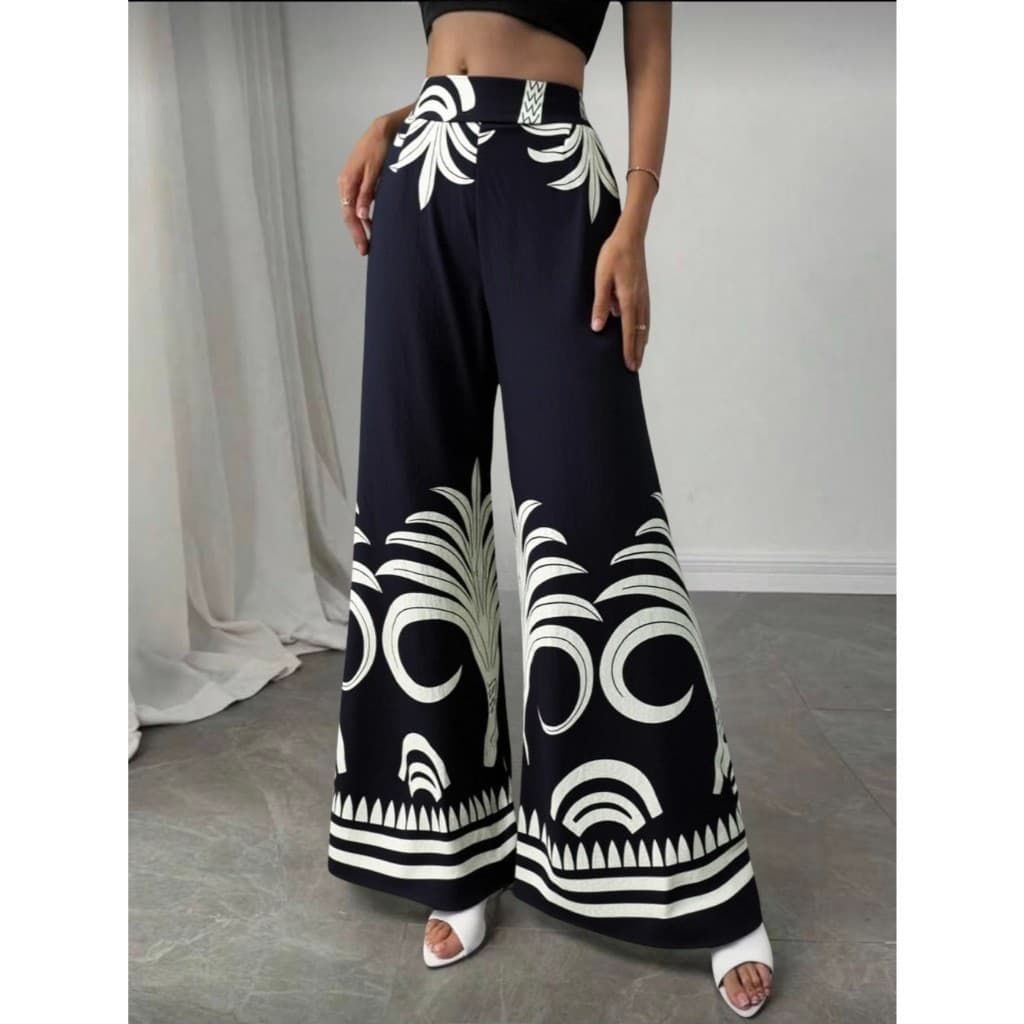 Calça Feminina De Cintura alta e perna larga ajuste folgado elegante para ir trabalhar lazer e uso diário Listrado Bloco