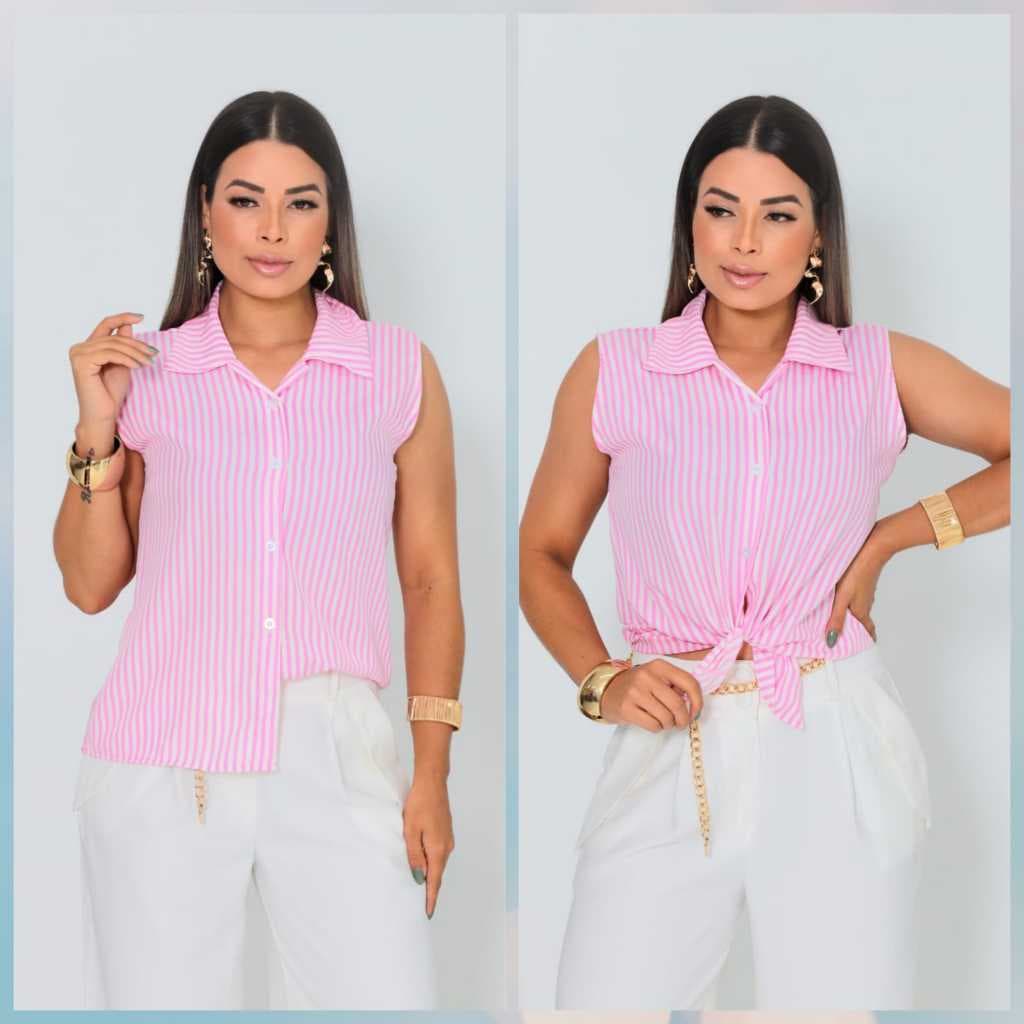 Blusa Feminina Regata Listrada Alça Larga Moda Casual Elegante Verão