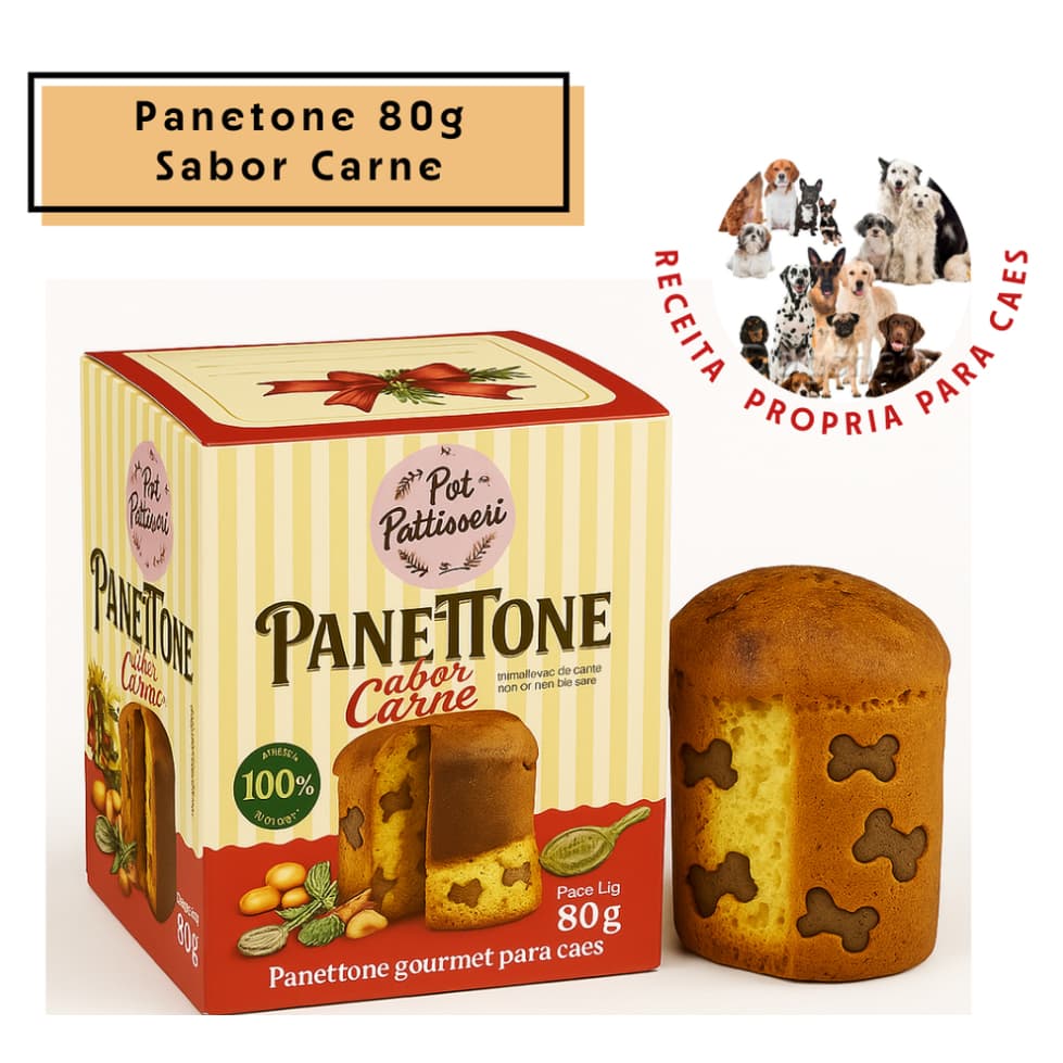 Panetone Gourmet para Cães – Sabor Carne OU Chocaotone 80g
