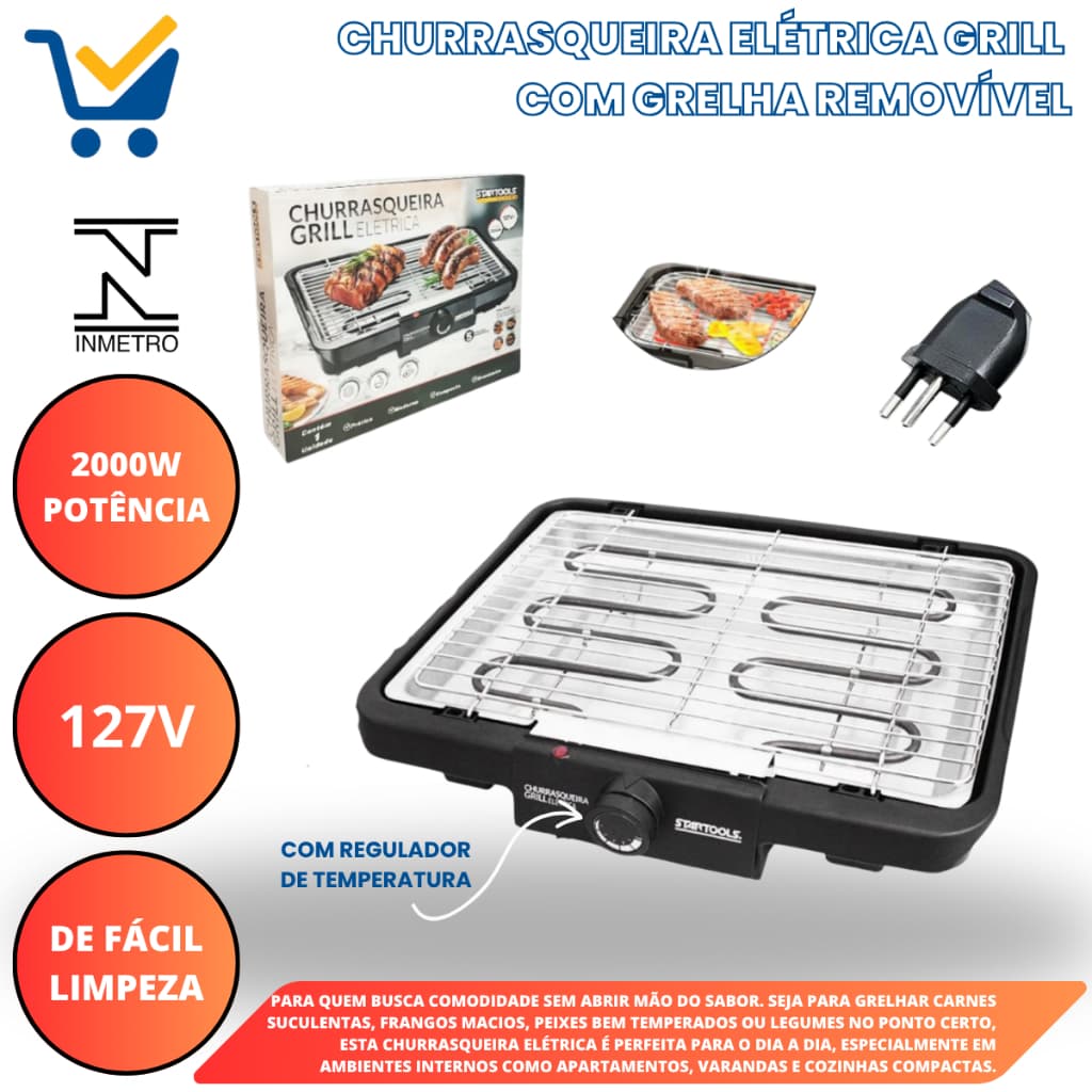 Churrasqueira Eletrica Grill Grelha Removivel Antiaderente Portatil Sacada Casa Cozinha Domestica
