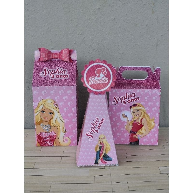 Kit Pegue e Monte 20/30/50 Caixinhas Personalizadas BARBIE – Vários Temas – Lembrancinhas Festa Infantil