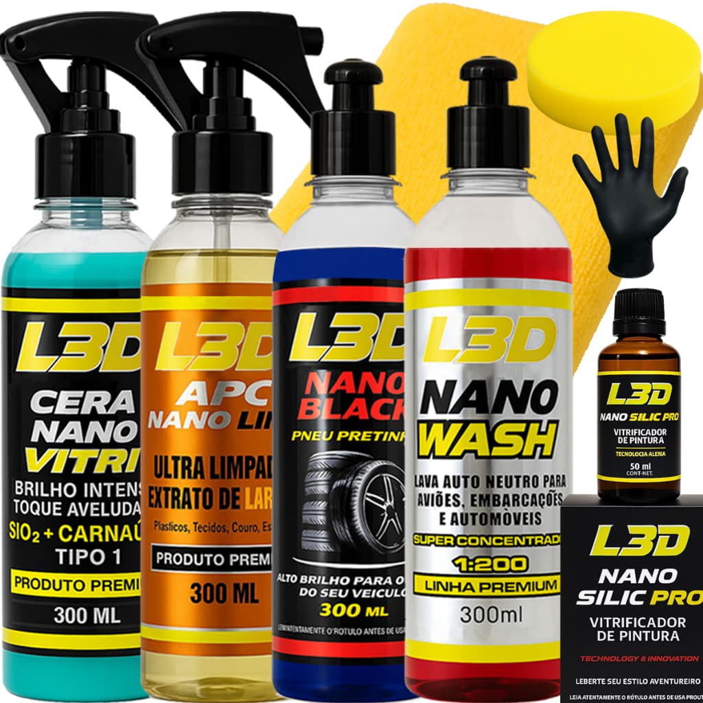 KIT ESTÉTICA 8 EM 1: Vitrificador, Cera, APC, Shampoo, Pretinho + Aplicadores