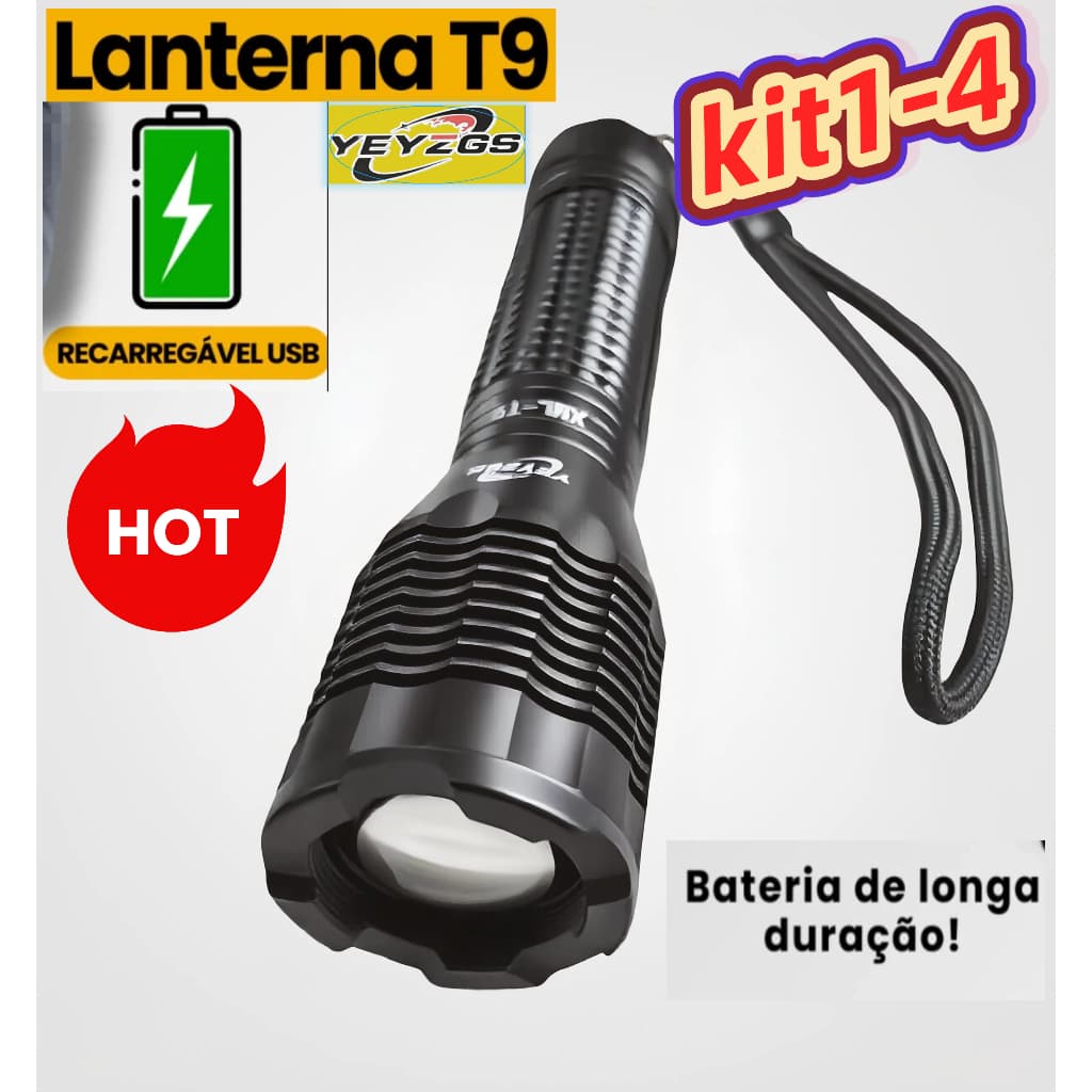 Lanterna  T9 P50 Tática Mais Forte Do Mundo Potente Pesca Camping Segurança Vigilante