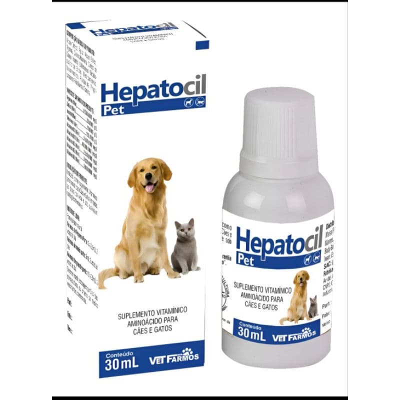 HEPATOCIL PET 30ML PROTETOR  HEPÁTICO, SUPLEMENTO VITAMÍNICO AMINOÁCIDOS PARA CÃES E GATOS
