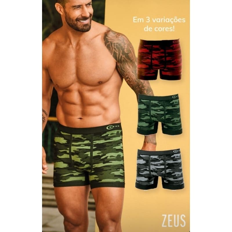 Kit c/ 3 Cuecas Boxer Camuflada Ultraleve Demillus 090140 AE