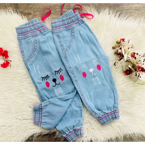 Calça Jeans Gatinha Infantil / Calça Jogger Jeans para Meninas - Tamanho 2/4/6