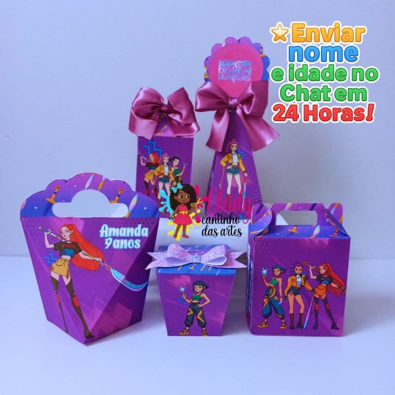 Kit Festa Guerreiras do K-Pop Com Laço /Lembrancinhas Personalizadas Huntrix