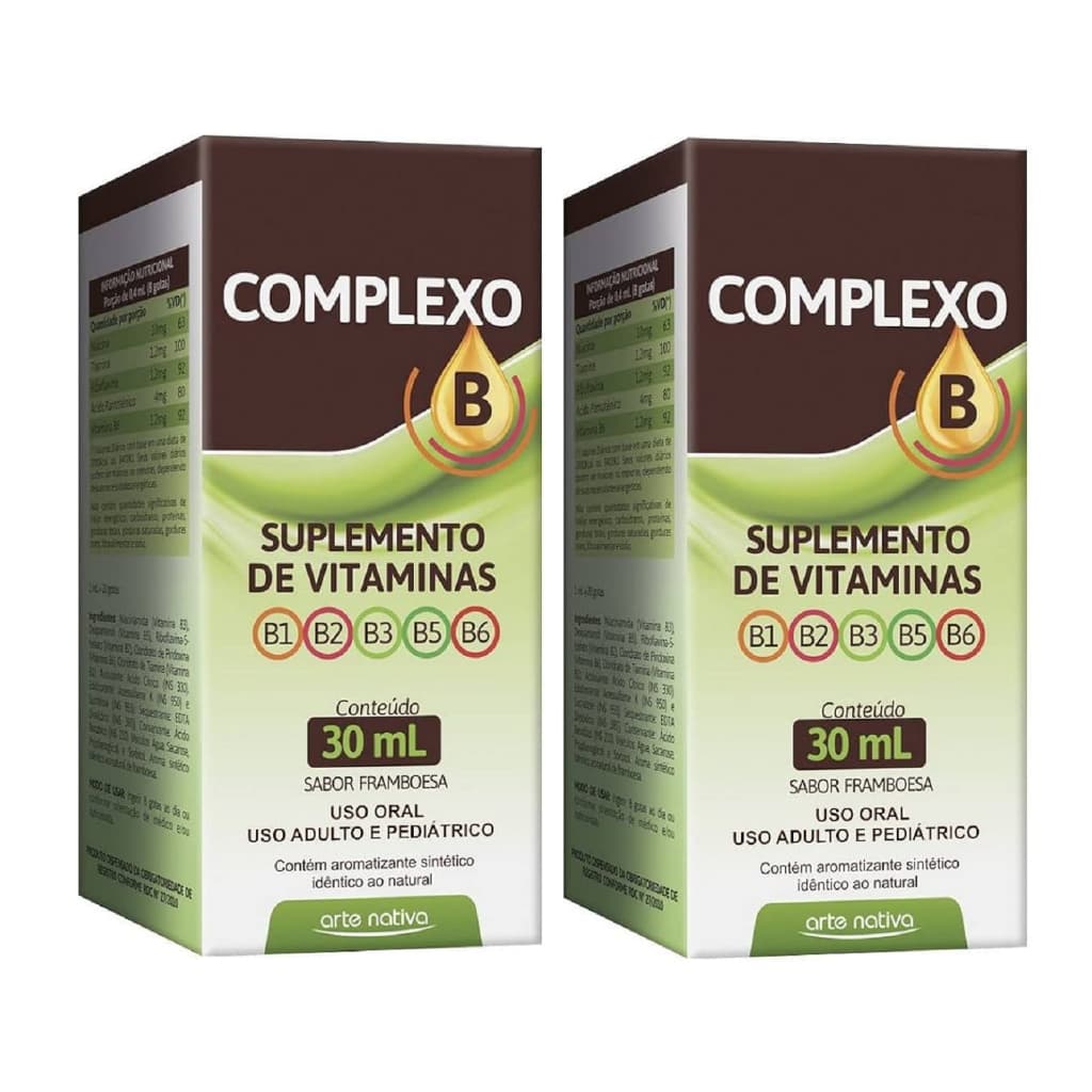 Complexo B Gotas Arte Nativa  Sabor Framboesa 30mL 2 caixas