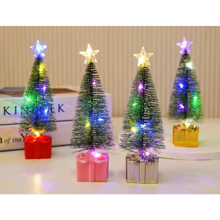 Kit Com 1/2/3 Uns Mini Árvore De Natal De Mesa Mini Artificial Com LED Luz Com Base De Caixa Presente 2025-BUSCABUSCABR