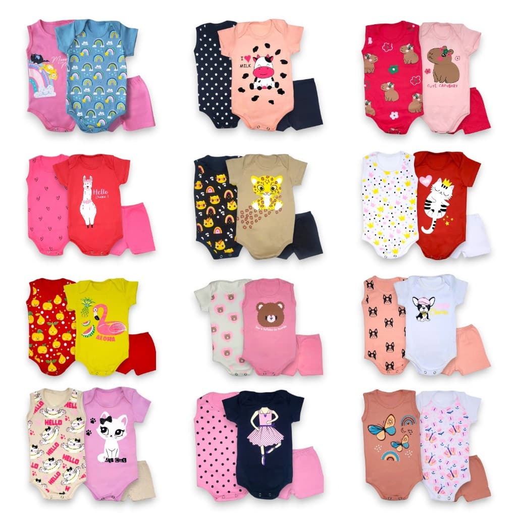 Kit 3 a 12 Peças Bodys de Bebê Menina Conjuntos para bebês sortidos. Roupa para Bebê TAM RN ao GG