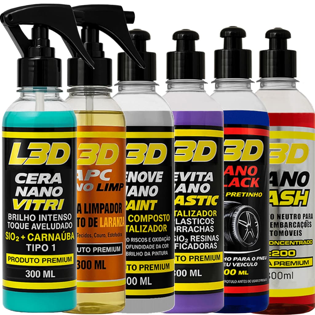 Kit 6 Produtos Estetica Total 300ml – Cera + APC + Pretinho + Shampoo + Paint + Plastic (Completo)