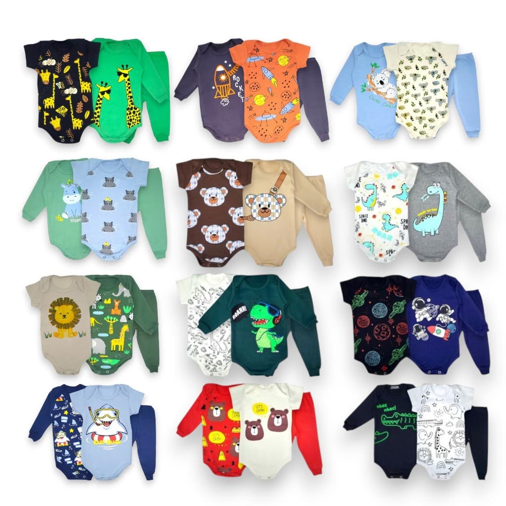 Kit 3 a 12 Peças Bodys de Bebê Manga Longa Menino Conjuntos para bebês sortidos. TAM RN ao GG
