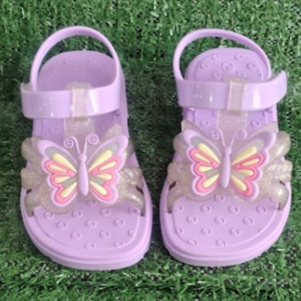 Sandália Infantil para Menina Lilás borboleta e glitter - Sandália antiderrapante Confortável e Leve