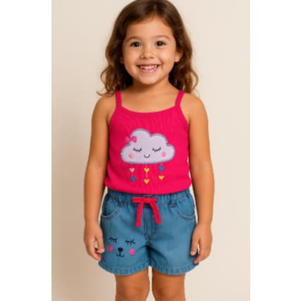 Bermuda Jeans + Blusinha Nuvem - Conjunto para Meninas - Diversos Tamanhos 2/4/6/8