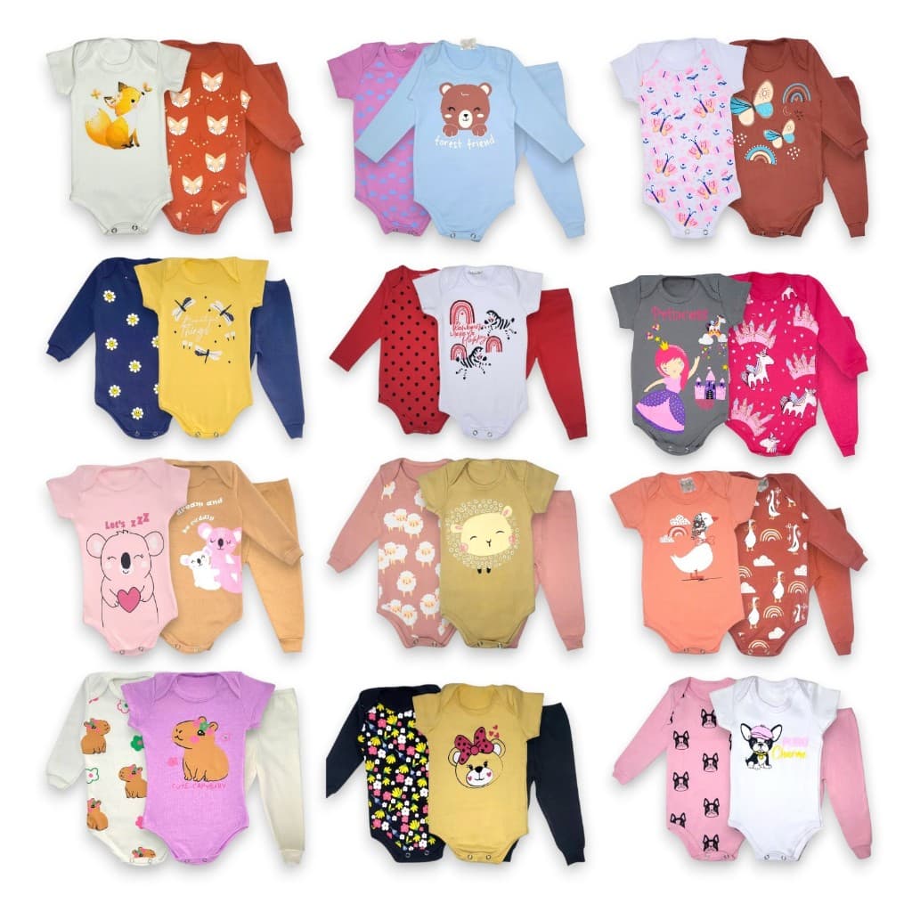 Kit 3 a 12 Peças Bodys de Bebê Manga Longa Menina Conjuntos para bebês sortidos. TAM RN ao GG