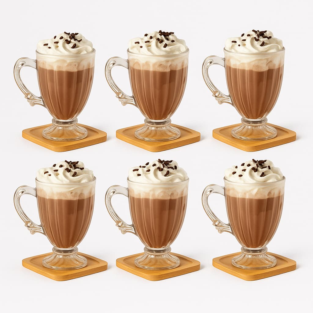 Jogo 6 Xícaras Café 90ml Cristal Imperial Lyor + Suporte Bambu Luxo, Conjunto Xícara TransparenteTop