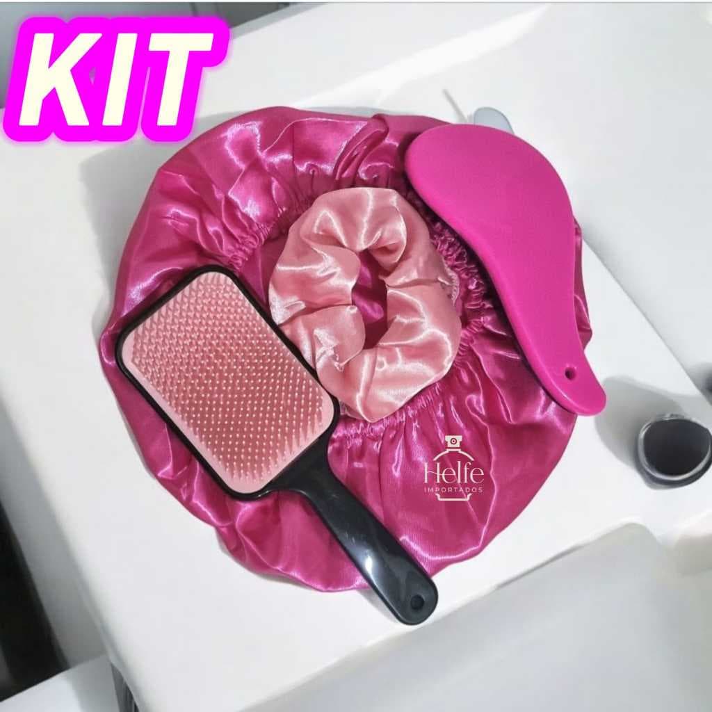 Kit 2 Escovas Magica /Raquete Fashion e Touca de Cetim + Xuxinha de Cetim