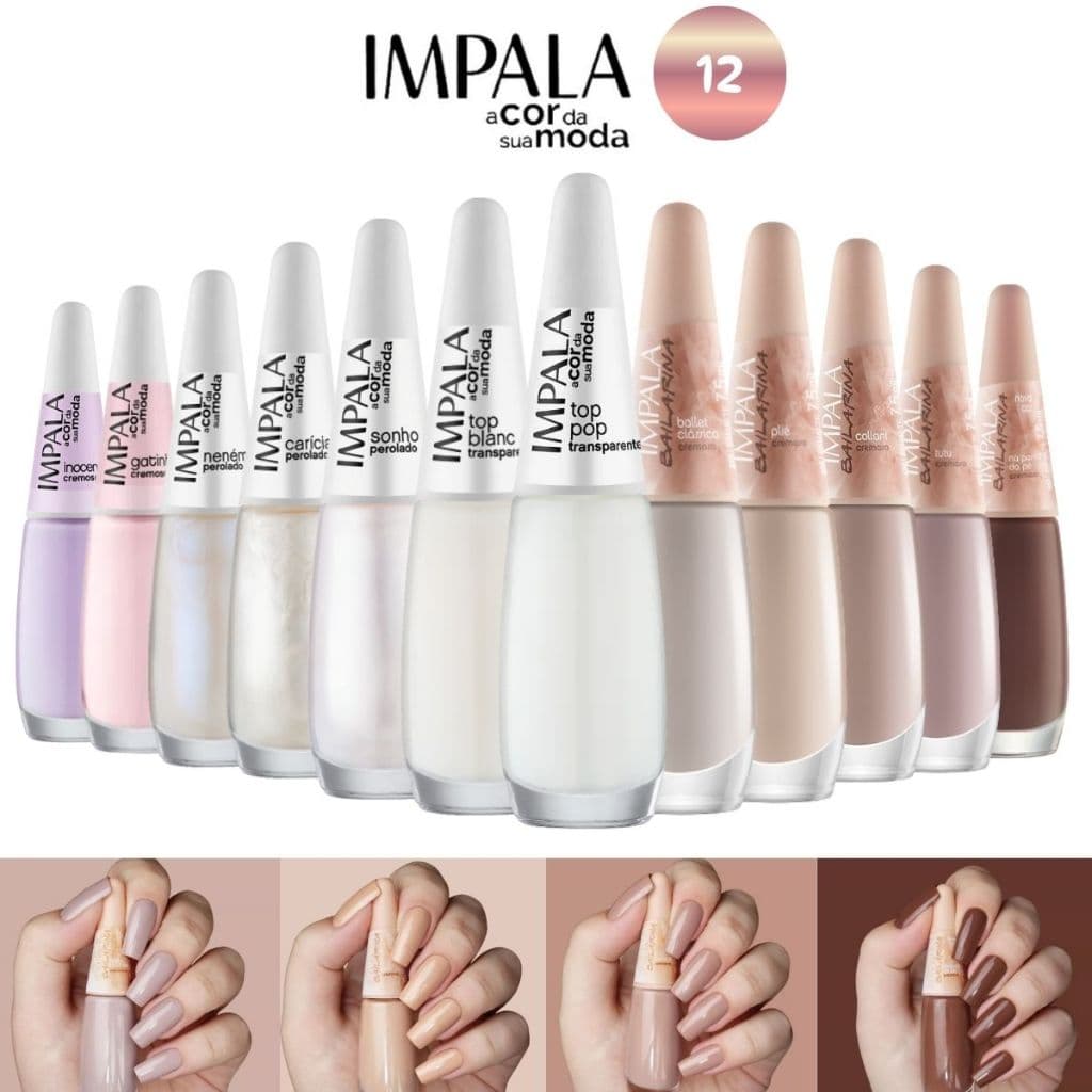 IMPALA: Kit com 12 Esmaltes em Tons Claros e Nude