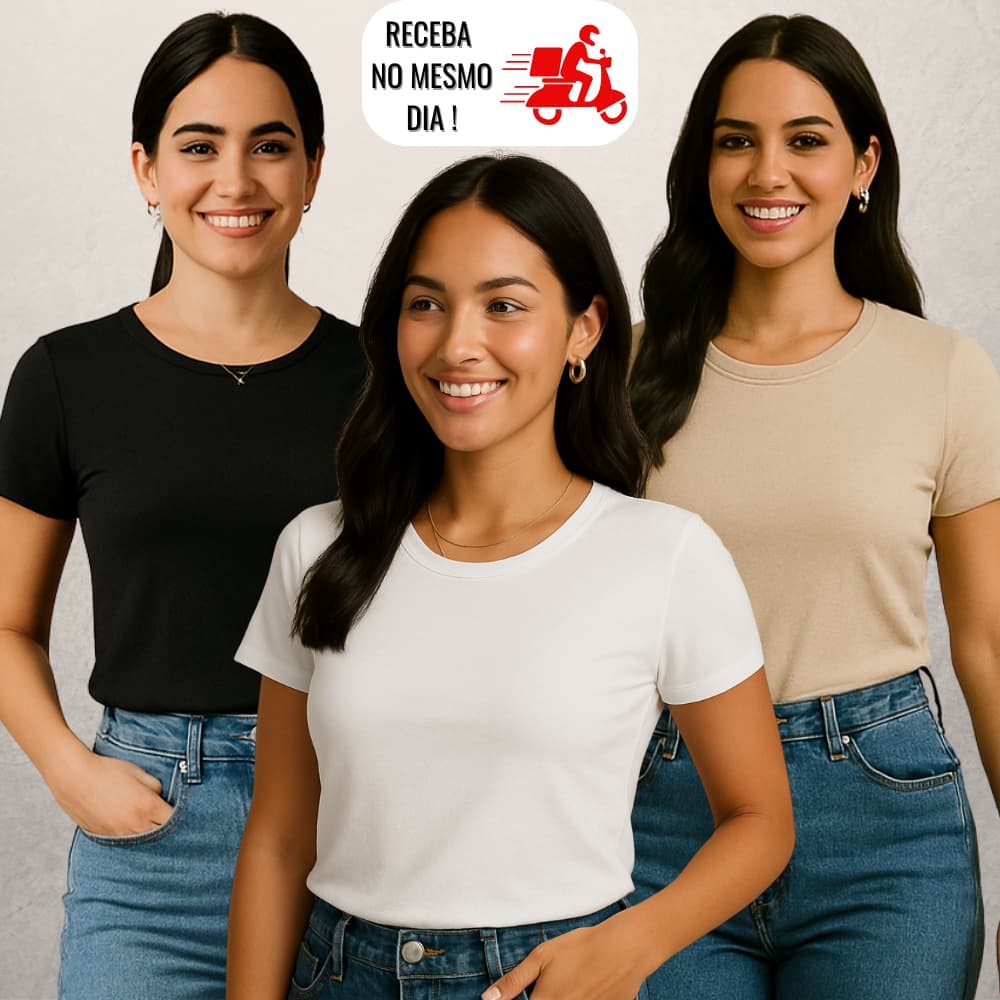 Kit 3 Blusas Babylook Feminina Manga Curta Básica Casual Leve Confortável Moda Feminina