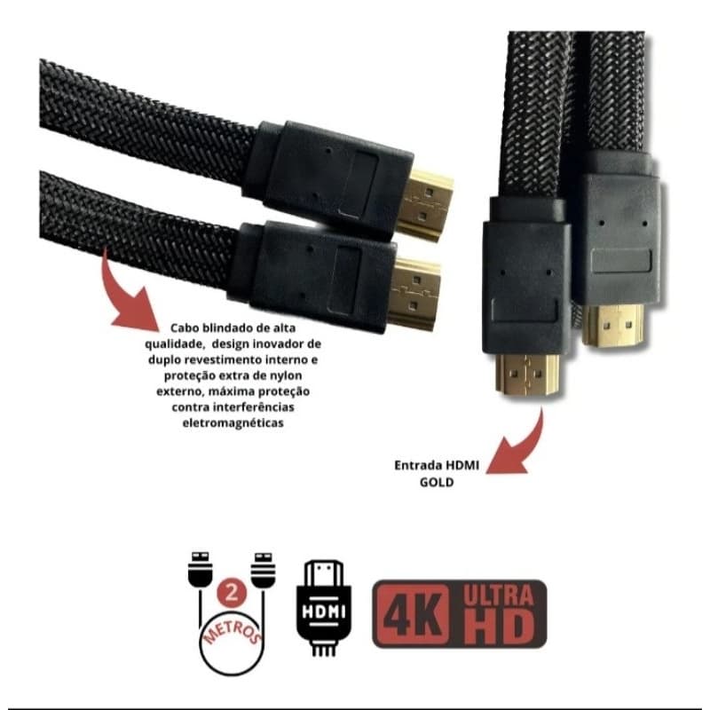 Cabo HDMI 2 Metros Ultra HD de alta velocidade