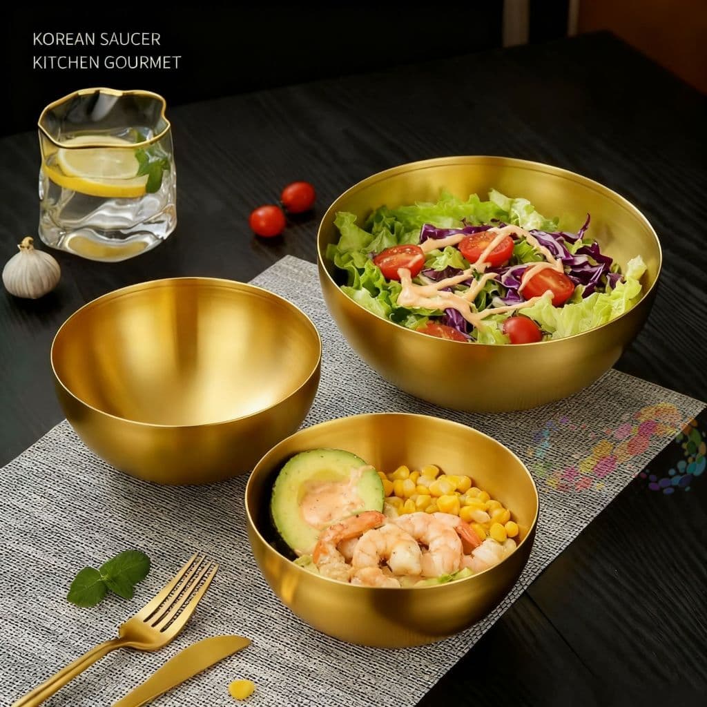 Tigela de salada multiuso em aço inoxidável dourado