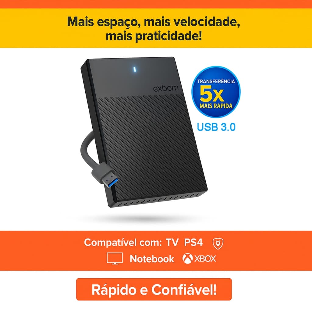 Hd Externo - 500gb Exbom - Usb 3.0 - Novo - Compatível PS4/PC