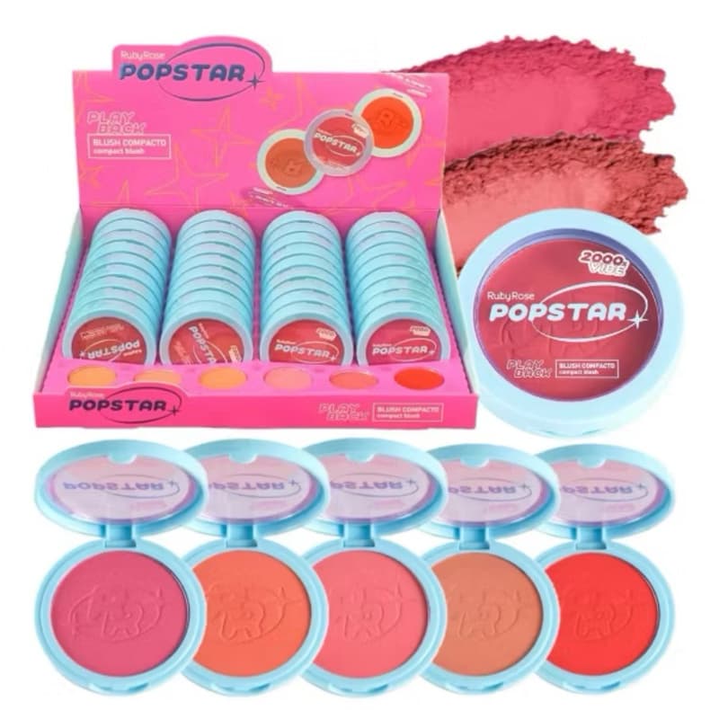 Blush Compacto Ruby Rose Popstar em Pó Matte Playback Maquiagem Vibe 2000 Vibe