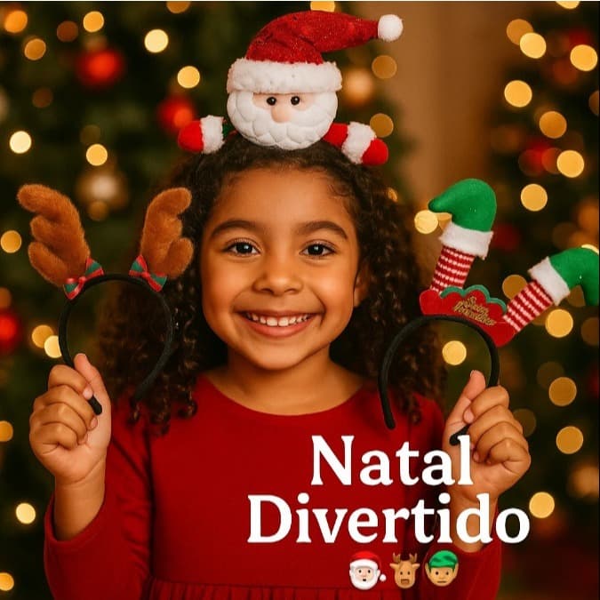 Tiaras Natalinas Papai Noel Rena Duende | Acessório Divertido e Confortável p/ Natal