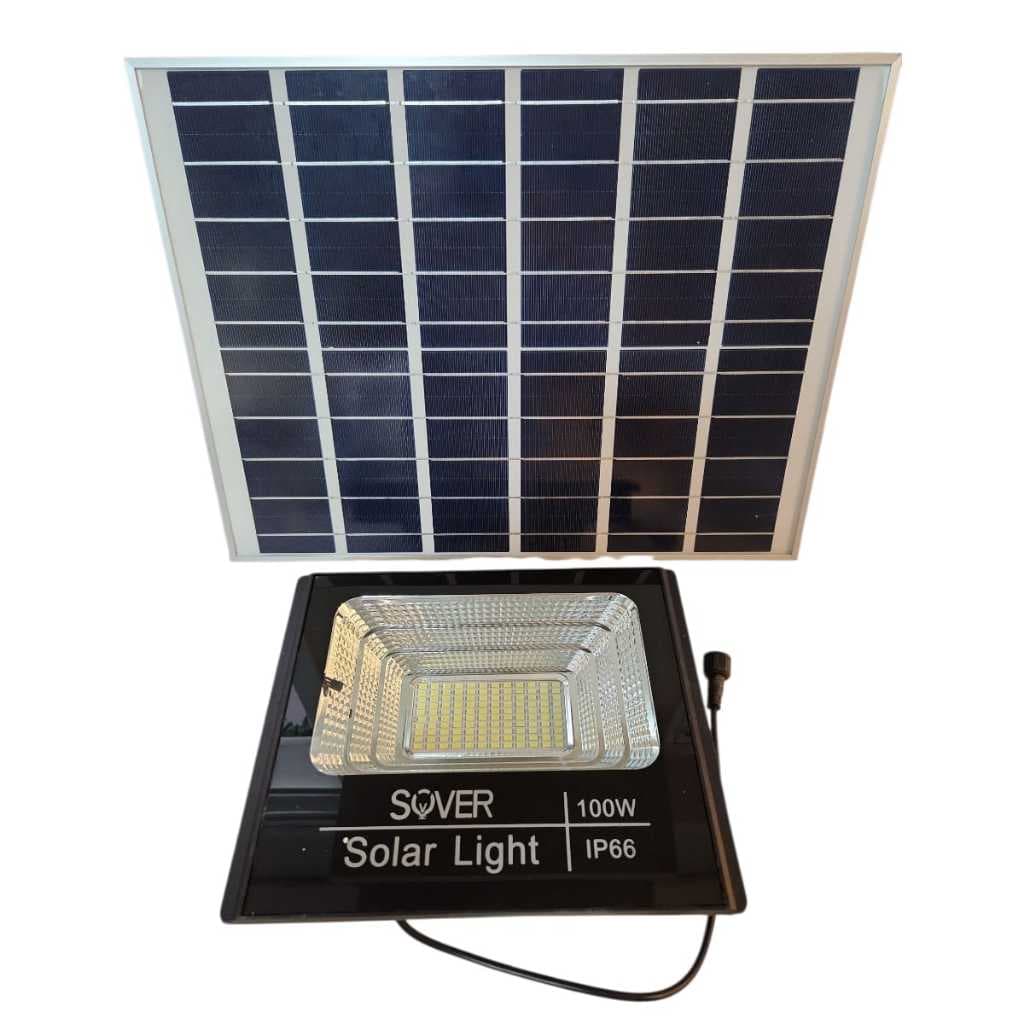 Refletor Led Placa Solar 100w Prova D'agua Ip66 Branco Frio Preto Branco-frio - KIT