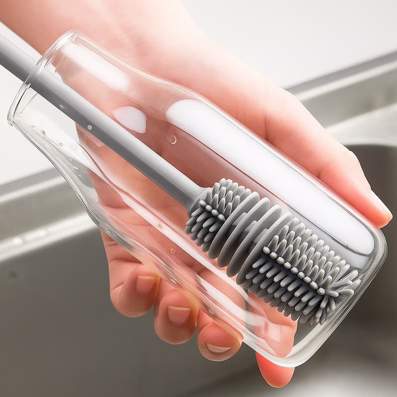 Escova de Limpeza Silicone para Garrafa Mamadeira Copo Taça Cabo Longo Cozinha