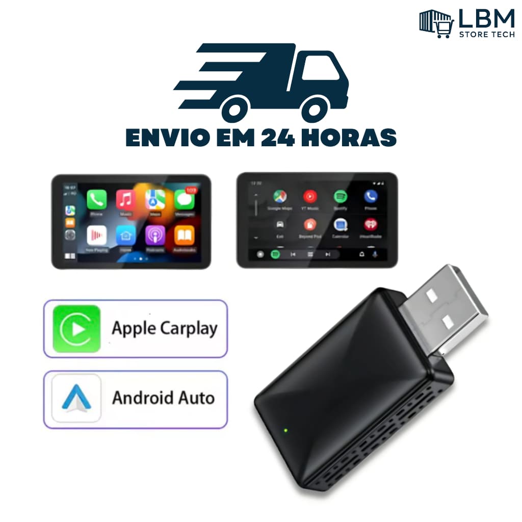 Adaptador Apple CarPlay e Android Auto Sem Fio 2 em 1