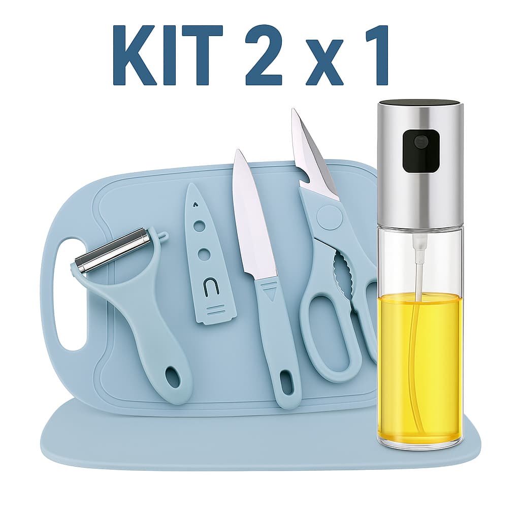 Kit com utensílios cozinha e spray pulverizador