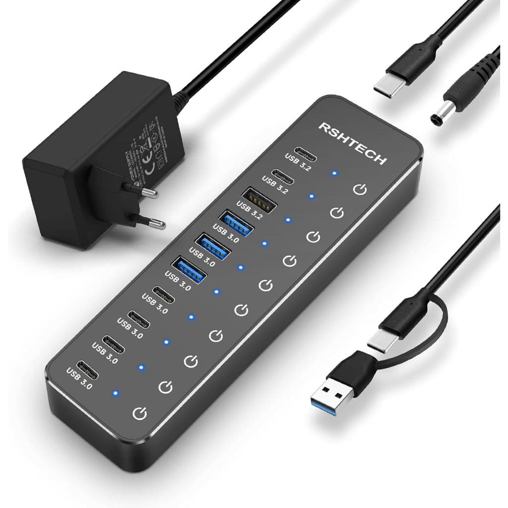 HUB com 10 Portas USB 3.0 e 3.2 USB 3.2 10Gbps Tipo-A e Tipo-C