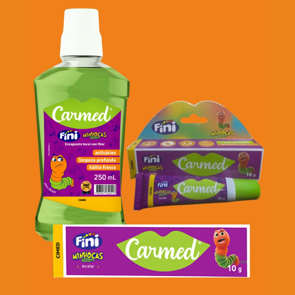 Kit Carmed Fini Minhocas Hidratante, Enxaguante e Gel Dental