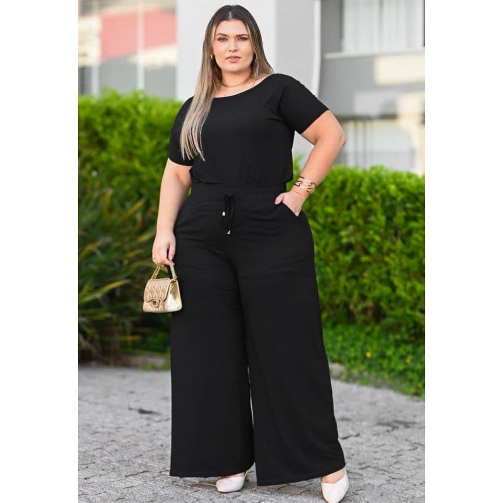 Calça Feminina Plus Size Pantalona com Forro Cintura Alta com Forro
