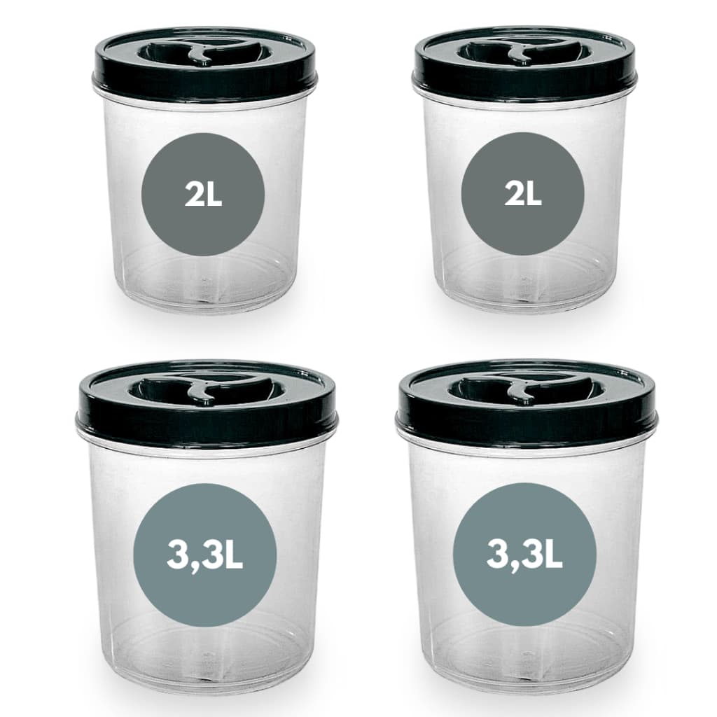 Kit 4 Potes Redondo 2 de 2L + 2 de 3,3L Transparente Tampa Rosca Pote Mantimento Açúcar Farinha