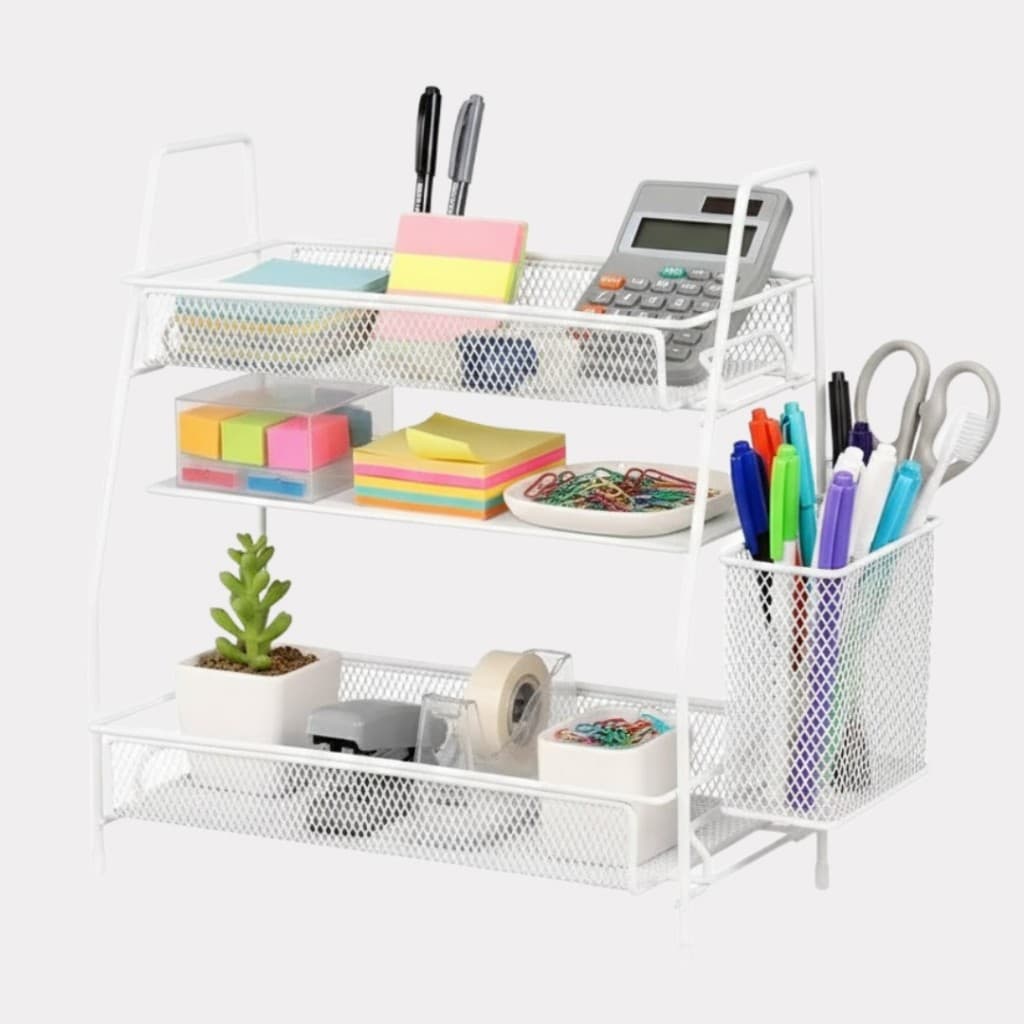 Organizador Multiuso Aramado Cesto 2 Andares Metal Cozinha Banheiro Penteadeira Branca