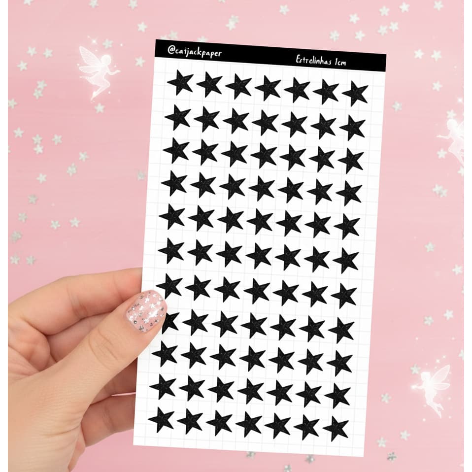 Cartelas Adesivas Estrelinhas Pretas para Bullet Journal, Cadernos, Diários, Kinbor, Decorativos