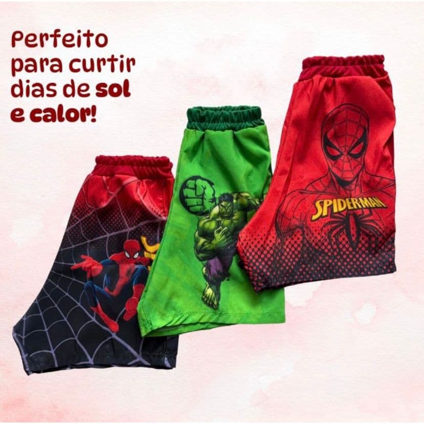 Kit 3 short Bermuda Infantil Herói Hulk E Homem Aranha Com Bolso 1 a 10 anos