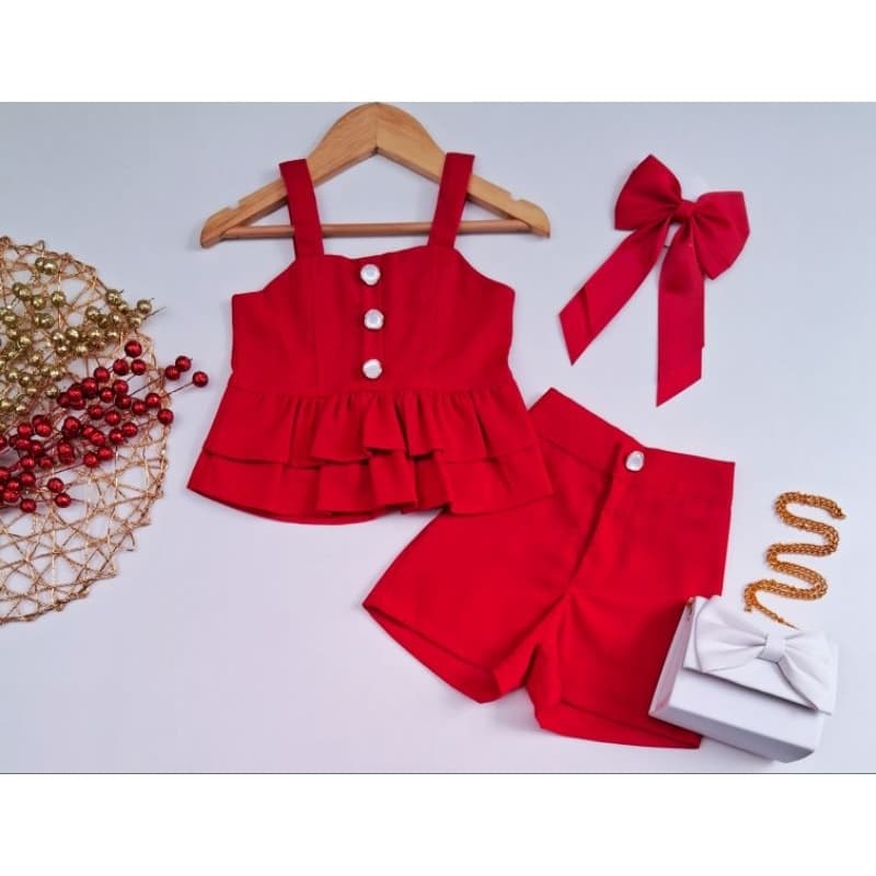 Conjunto infantil vermelho look de natal para meninas