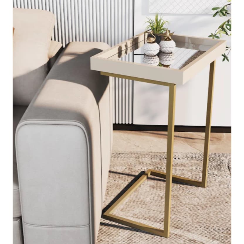 Mesa Apoio Sofa Lateral com Espelho Elegante